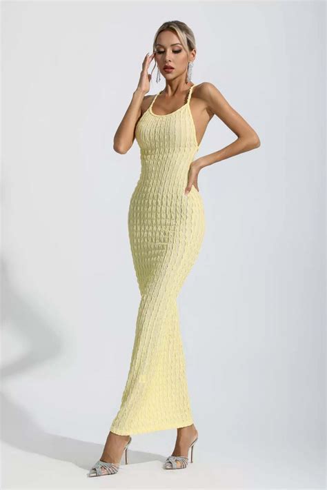 yellow bodycon maxi dress